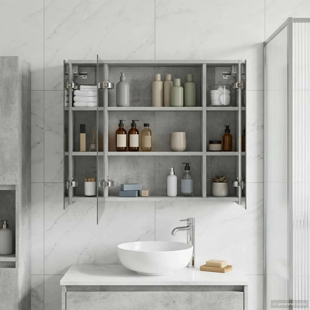 Mobiletto per specchio da bagno Grigio cemento 889170
