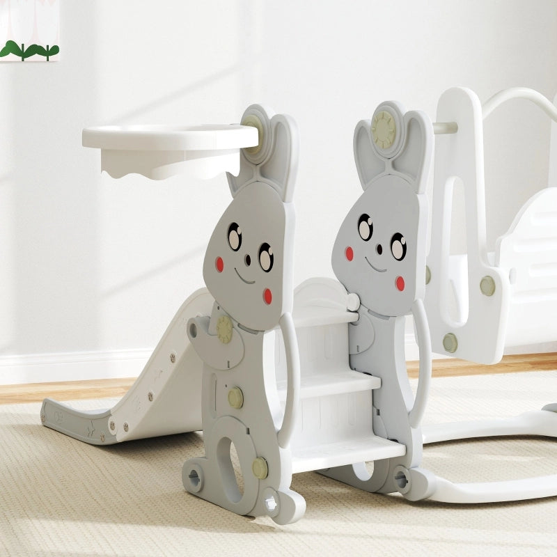 SCIVOLO Set gioco 4 in 1 con altalena canestro e arrampicata plastica grigia