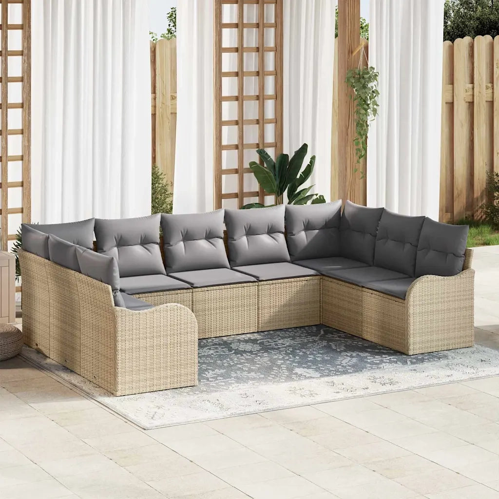 Set Divano da Giardino con cuscino 9 pcs Beige Poly Rattan