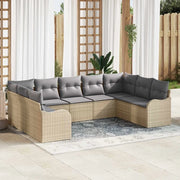 Set Divano da Giardino con cuscino 9 pcs Beige Poly Rattan