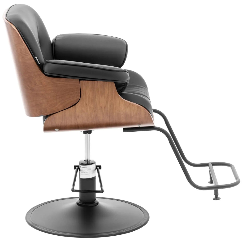 Poltrona professionale per parrucchiere con poggiapiedi portata 200 kg acciaio inox PVC nero 14_0008950