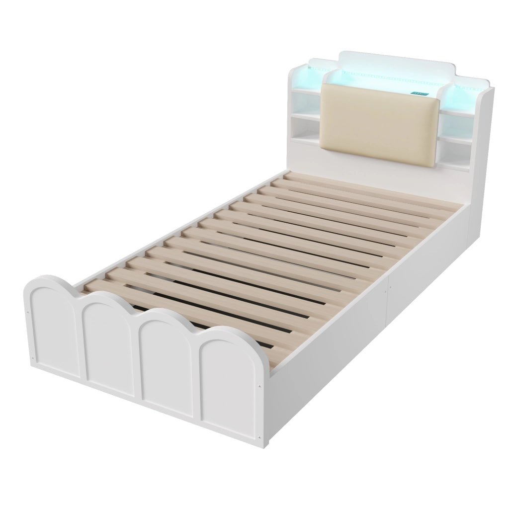 Letto Contenitore con LED e USB ¨C MINIMAL ¨C 90x200, Bianco, Idraulico