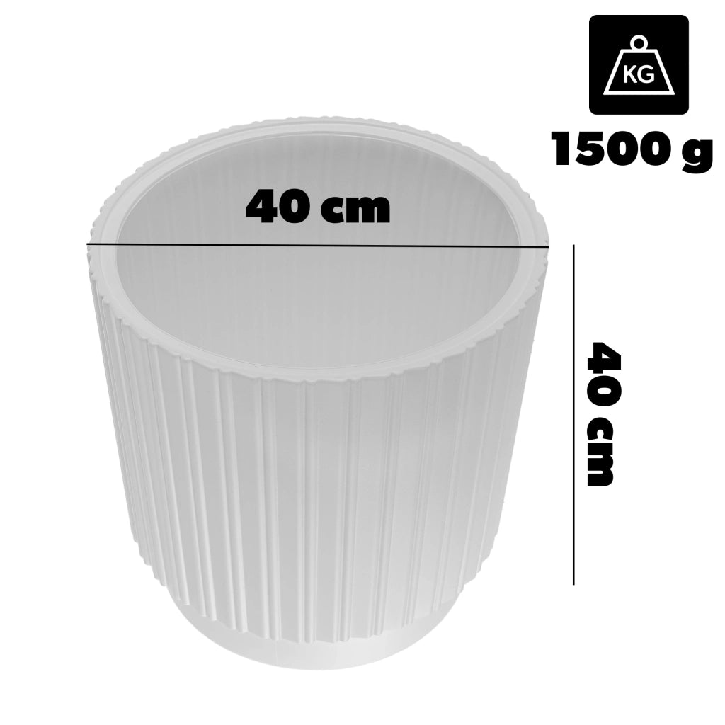 Vaso da fiori KADAX da 40 cm con coperchio e inserto, in plastica bianca.