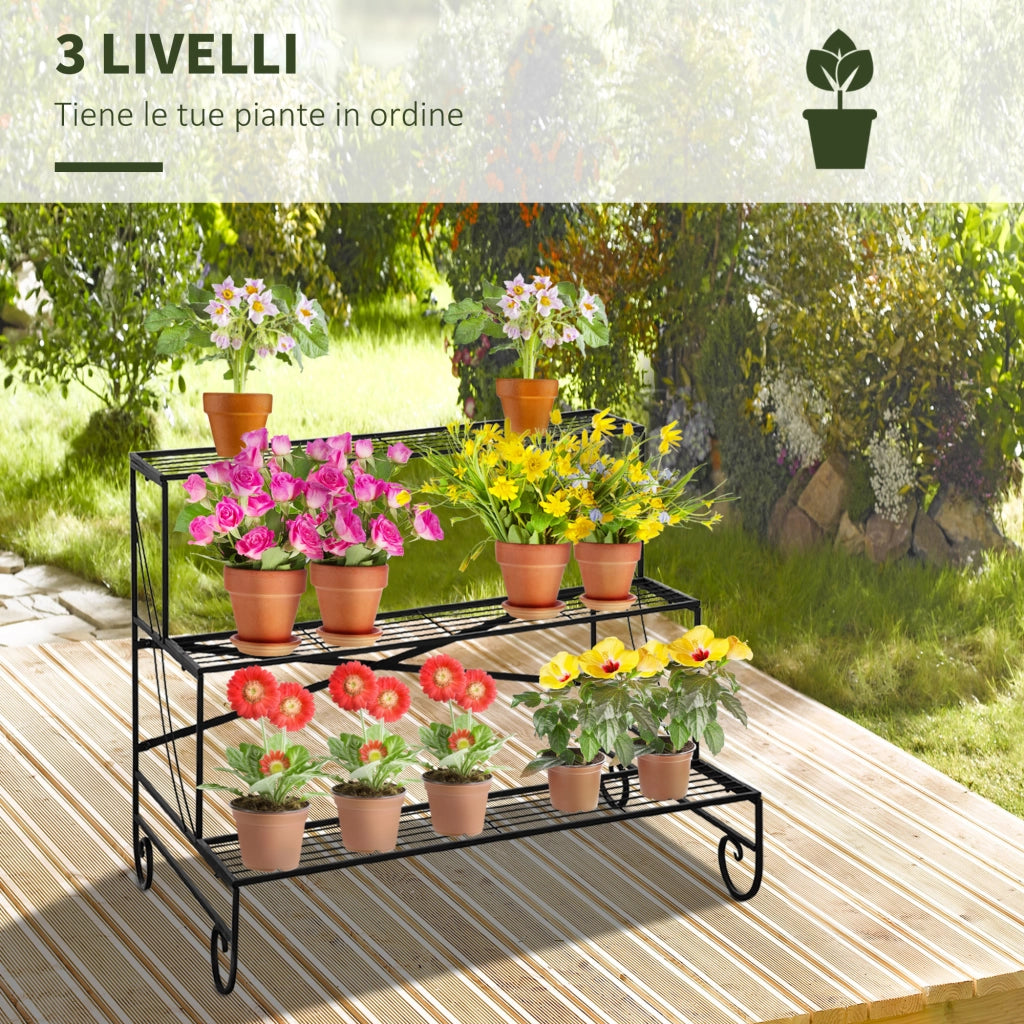 Scaletta Porta Vasi 3 Livelli ¨C Minimal ¨C Ferro Battuto, Nero