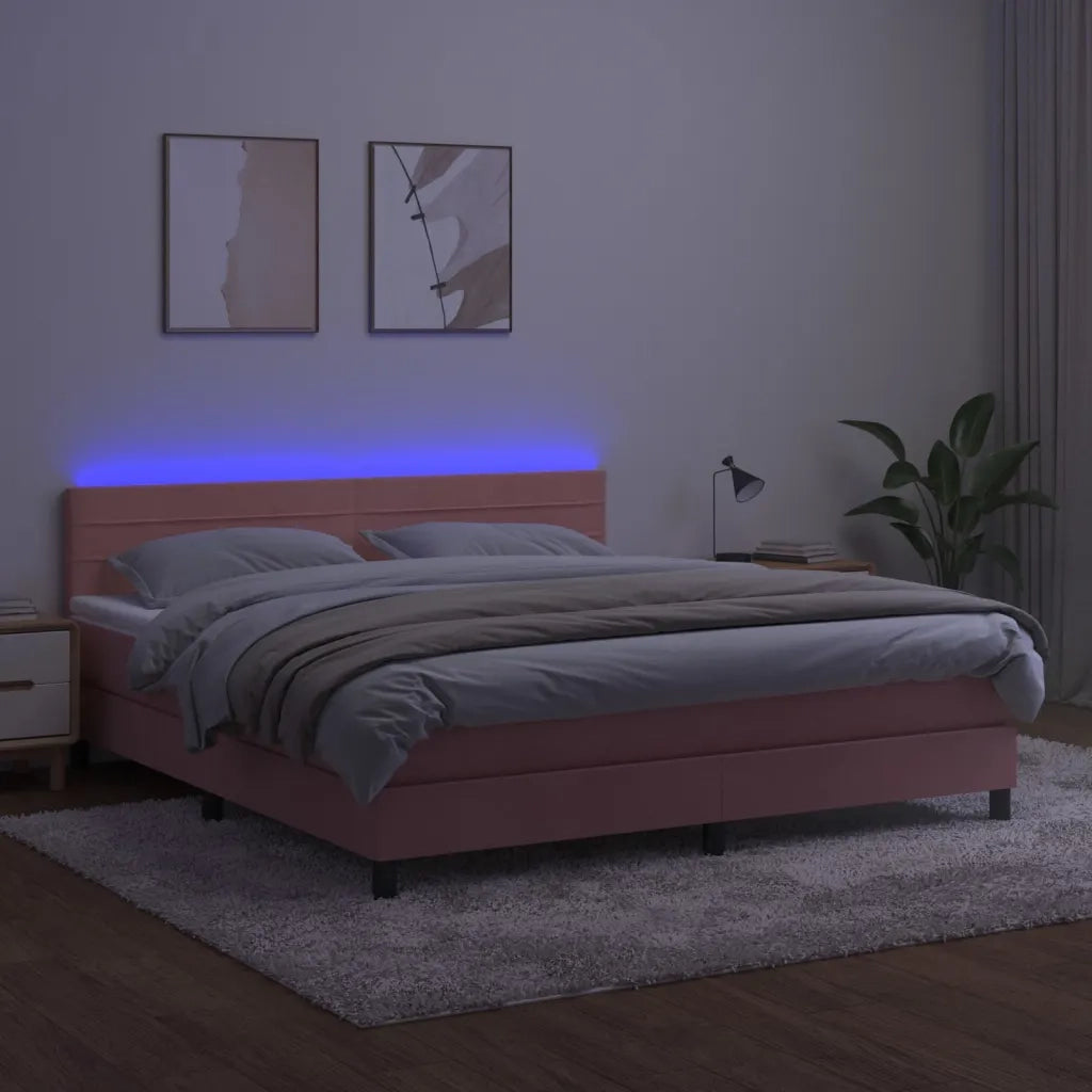 Letto a Molle con Materasso e LED Rosa 160x200 cm in Velluto 3134476