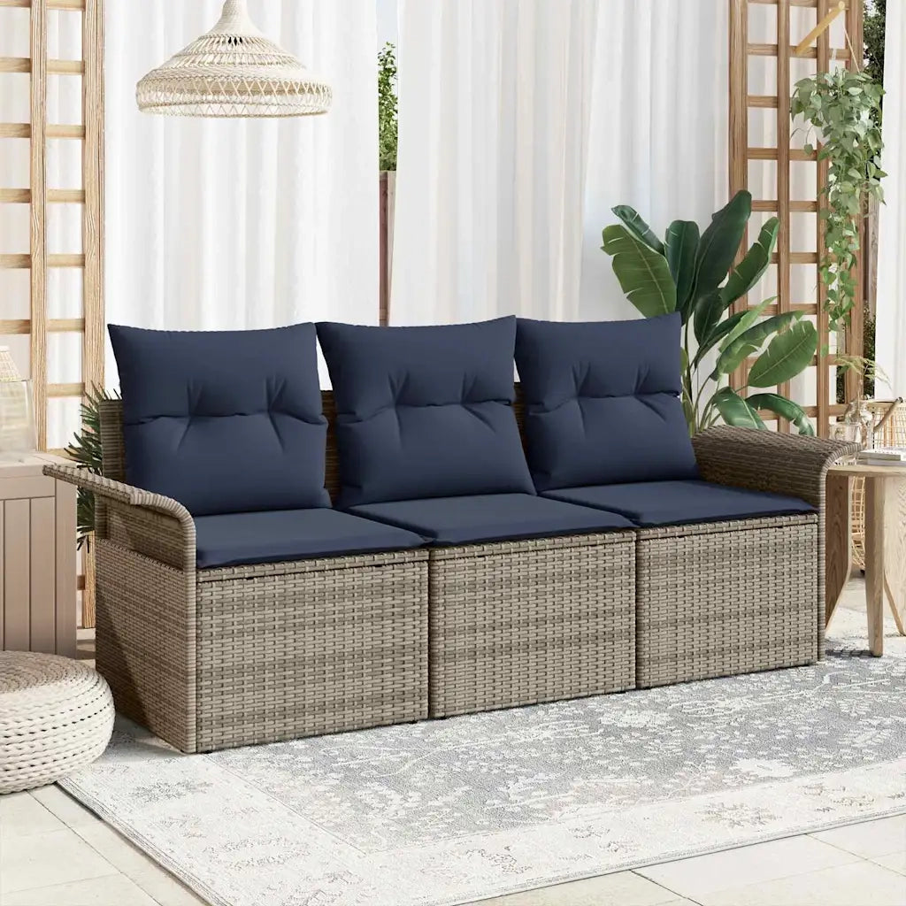 Set di divani con cuscino 3 pcs Grigio e Blu Navy polyrattan 3345225