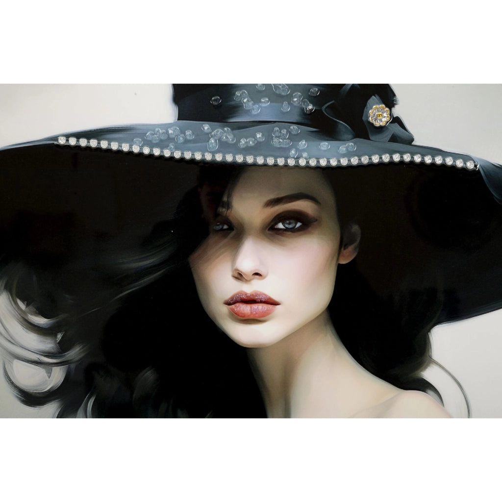 Dipinto su tela Dori A dama con cappello nero, 62x92 cm
