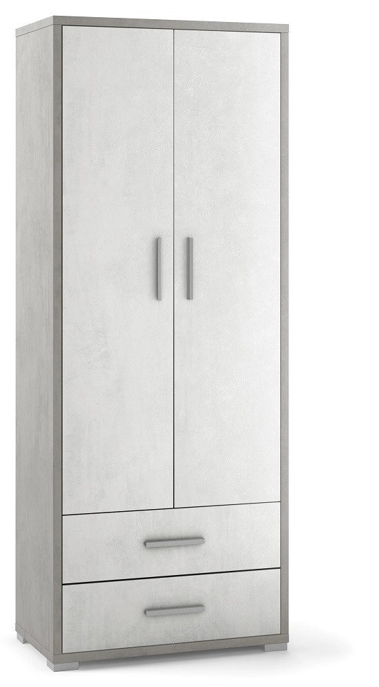 ARMADIO 2 ANTE 2 CASSETTI H182 L71 P41 cm STRUTTURA CEMENTO FRONTALE BIANCO SARMOG Db359k