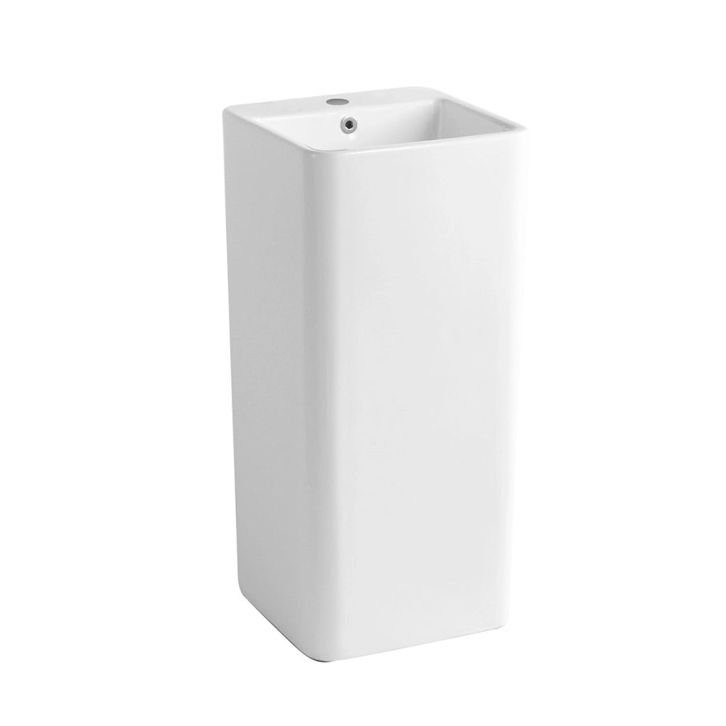 Lavabo freestanding quadro in ceramica con foro rubinetto -  Bianco