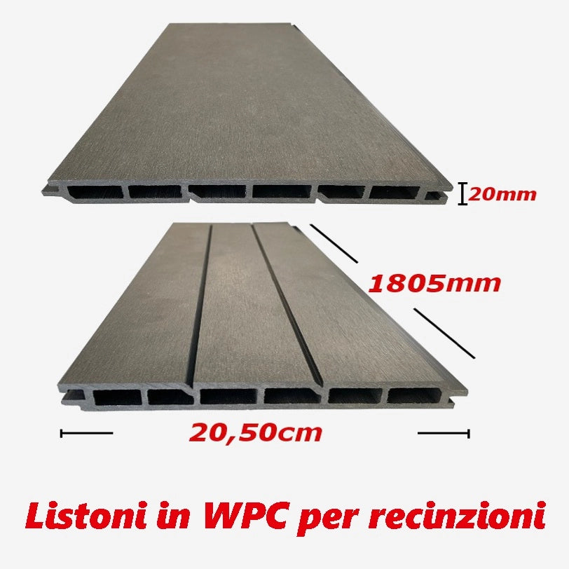 Listoni WPC L196xH183cm per recinzione colore Grigio listone 205x1805mm spessore 20mm