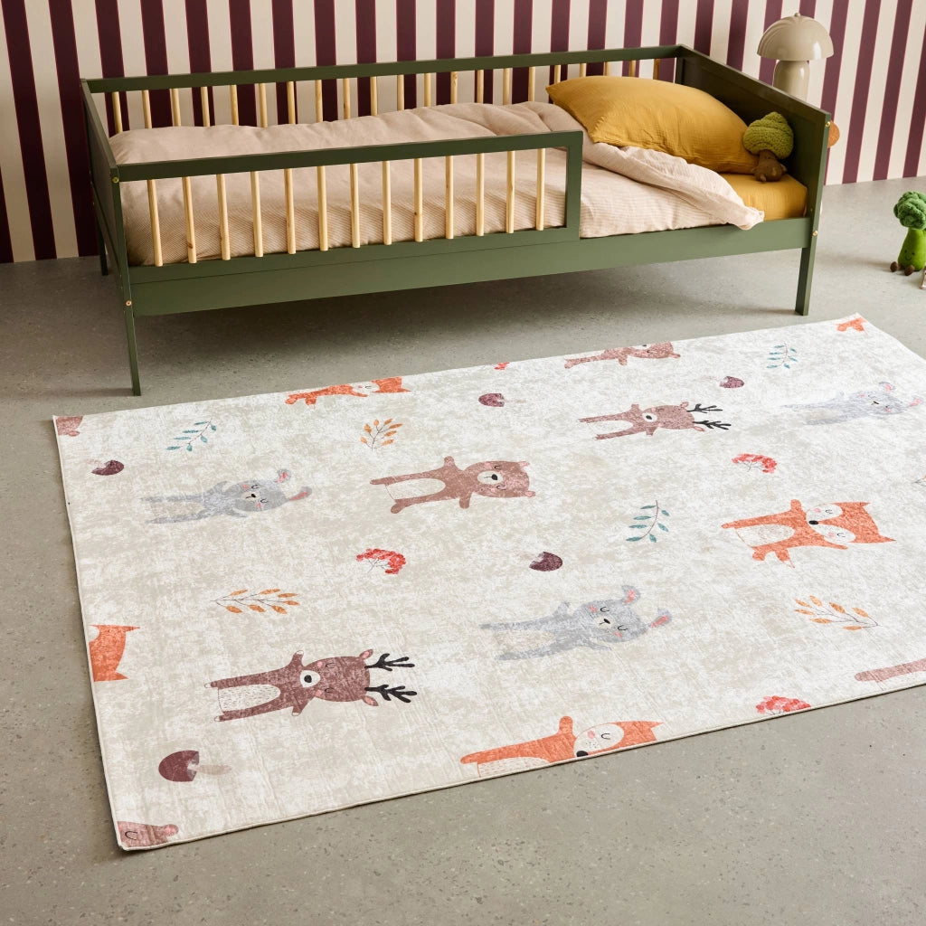 Tappeto interno per bambini bianco con stampe di animali