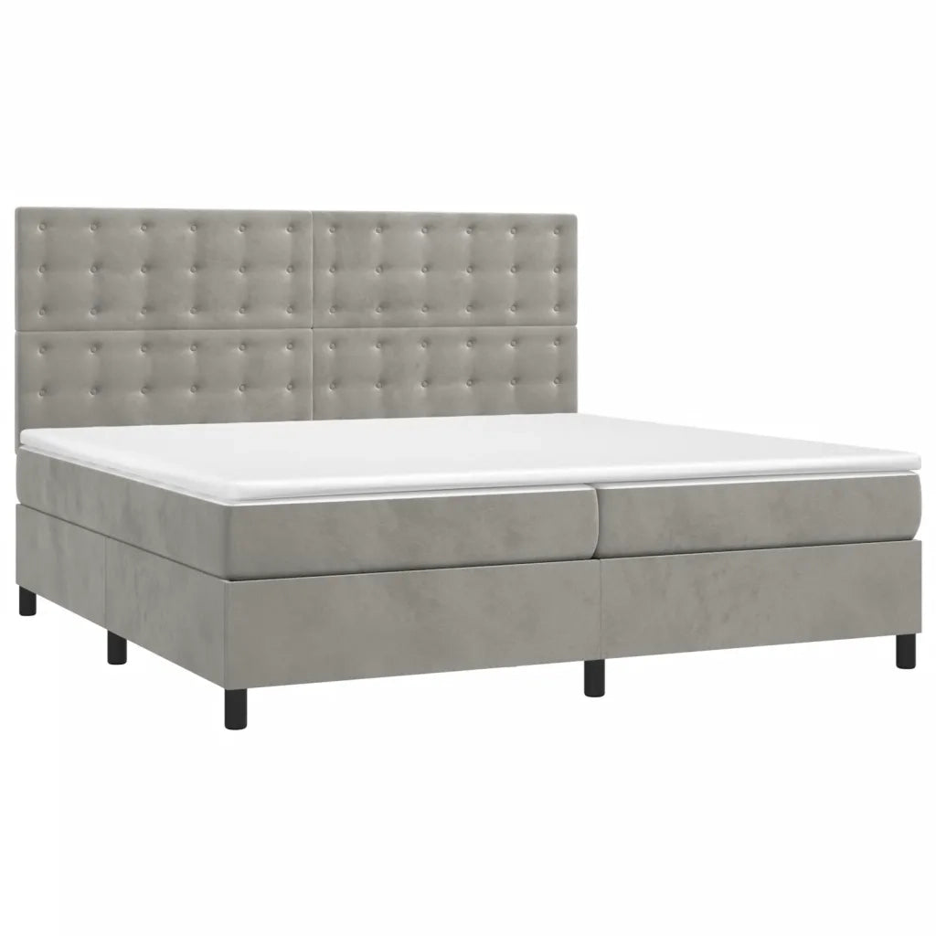 Letto a Molle Materasso e LED Grigio Chiaro 200x200 cm Velluto 3136383