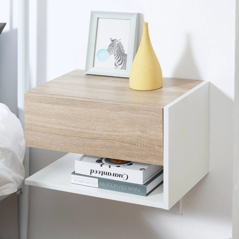 Set 2 Comodini Sospesi 46x30x30 cm in Truciolato Rovere e Bianco
