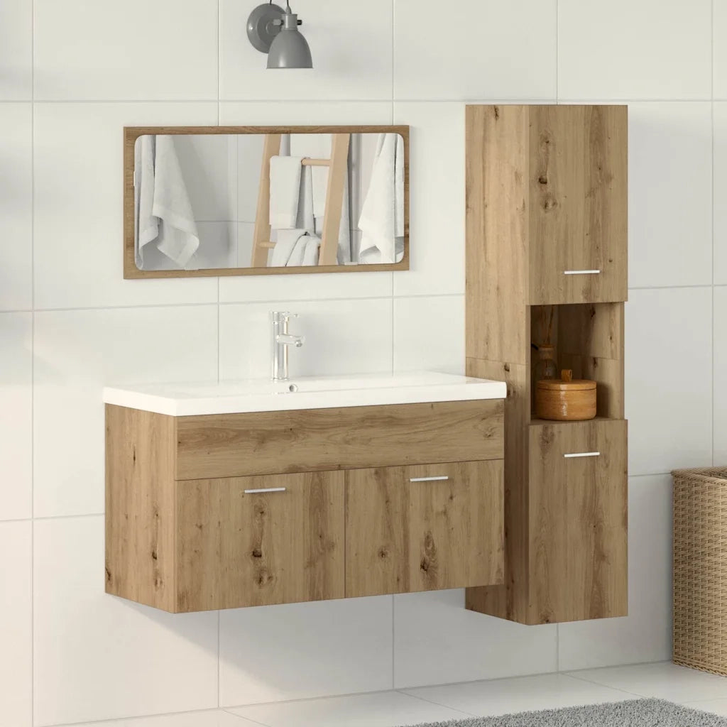 Set Mobili da Bagno 3 pz Rovere Artigianale Legno Multistrato 3328592