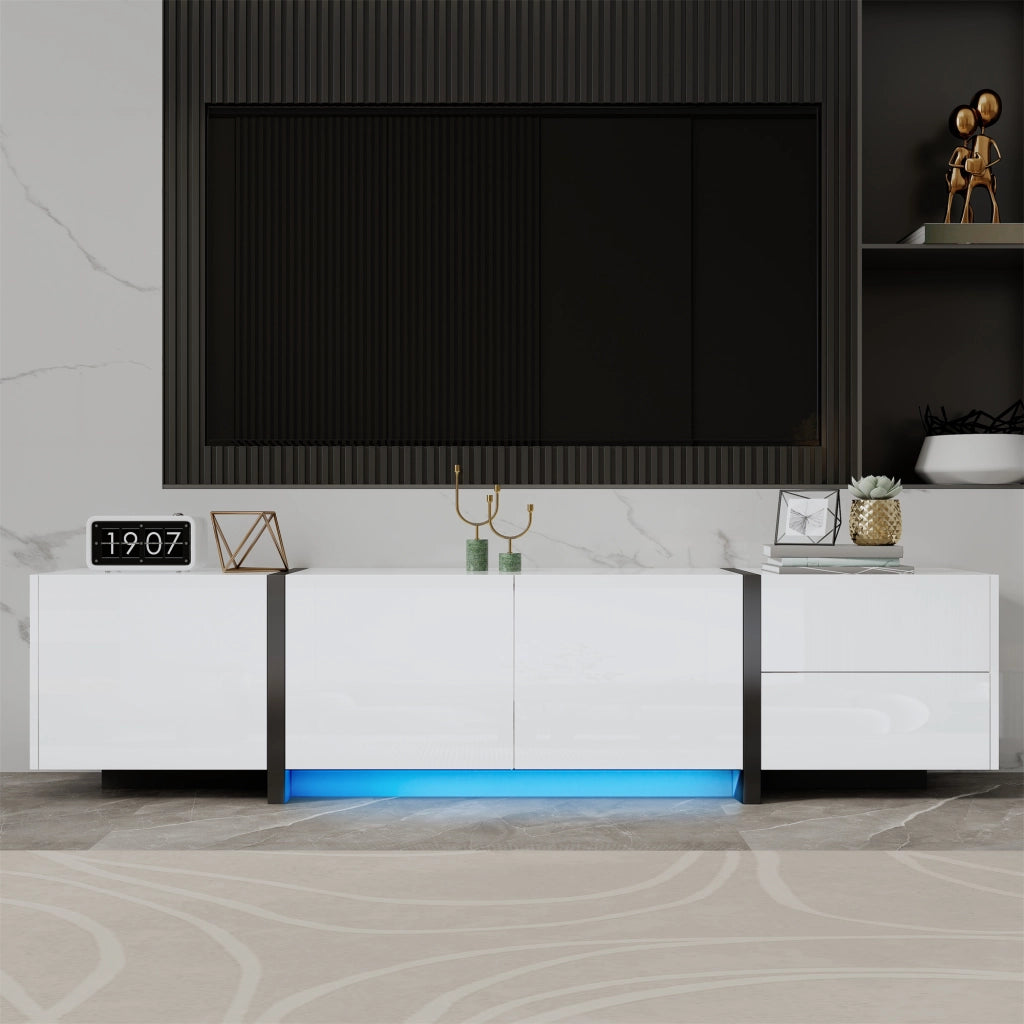 Mobile TV Lowboard ¨C MINIMAL ¨C Bianco Lucido, Nero, con Ante e Cassetti