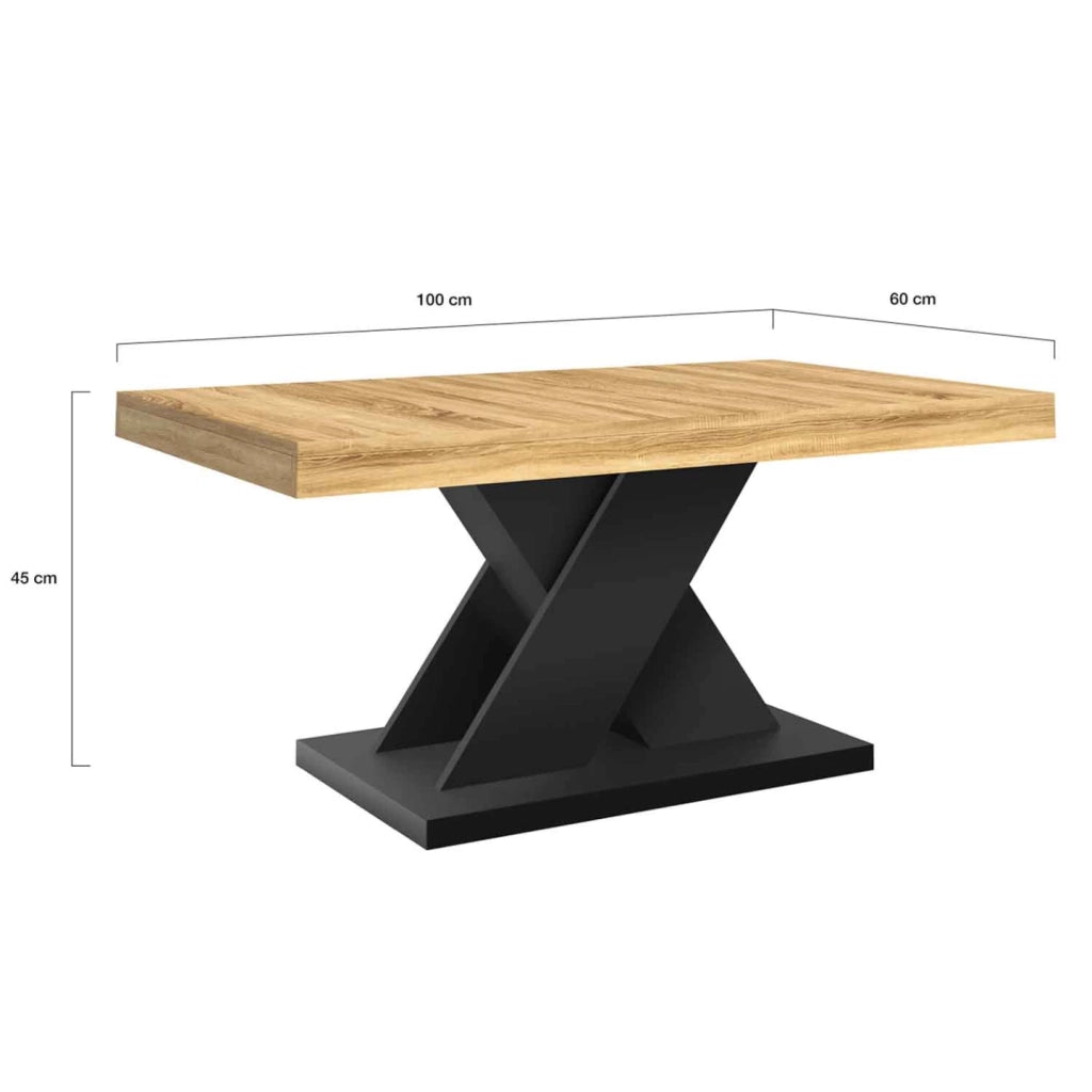 IDMarket - Mesa de centro ALICIA con base en X efecto macizo negro