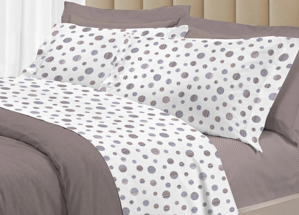 Completo Lenzuola Letto 100% Cotone Made Italy 3027 Disegno Dandy - Matrimoniale - Beige