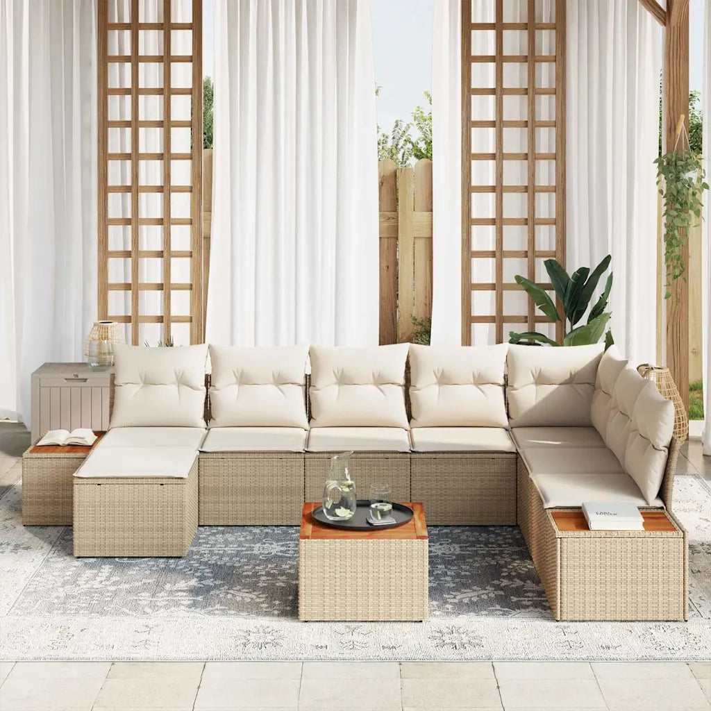 Set Divano da Giardino con cuscino 9 pcs Beige Poly Rattan 3348152