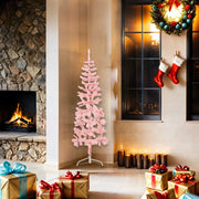 Albero Natale Artificiale Sottile a Met¨¤ e Supporto-Albero Natalizio Rosa 150 cm