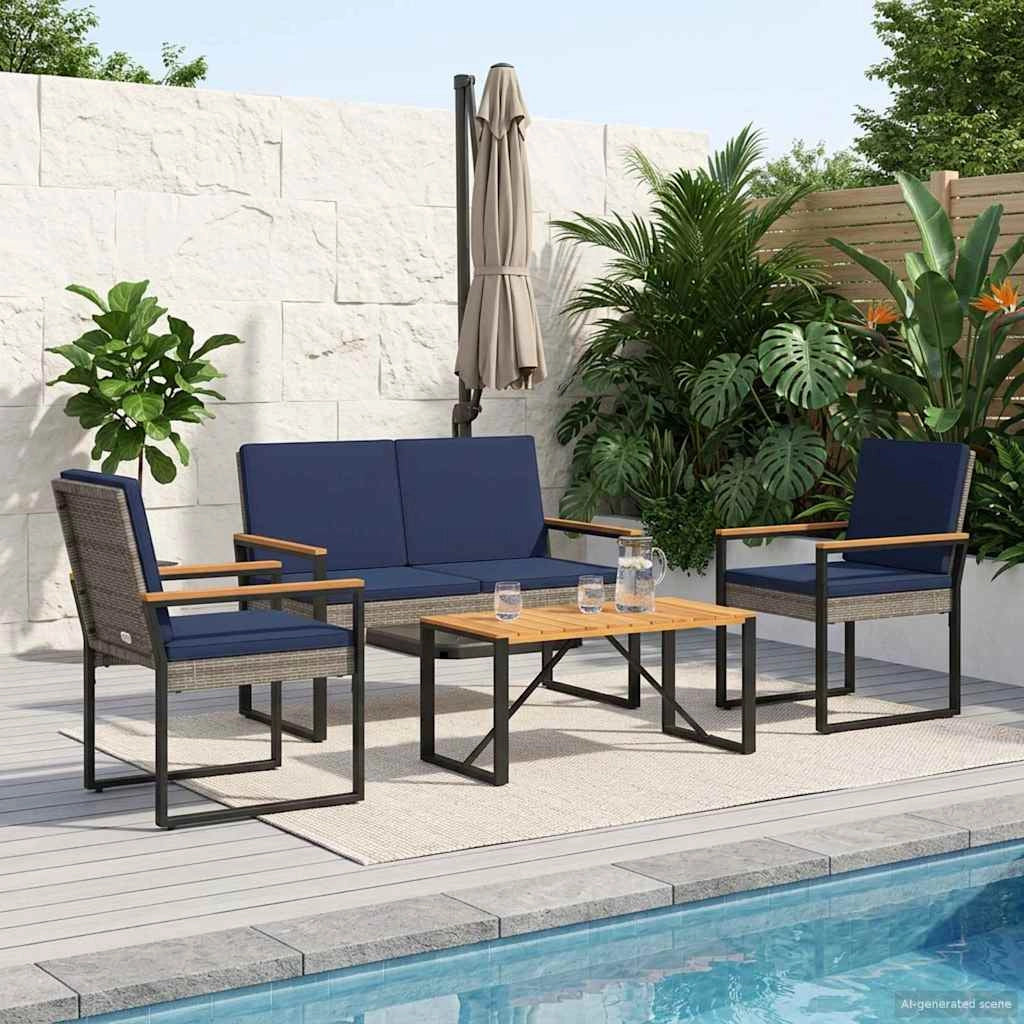 Set Mobili da Esterno 4 pz Grigio e Blu Navy polyrattan 42025328