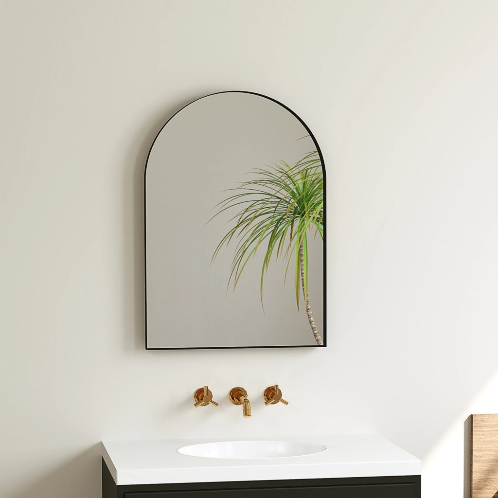 Specchio da Bagno Curvo ¨C Zephmum ¨C Nero, Cornice Alluminio, 50x70 cm