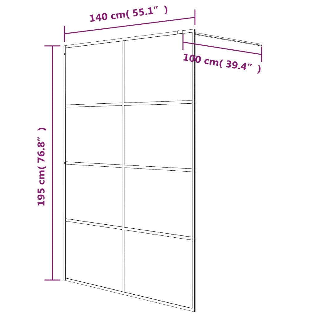 Parete Doccia Walk in Nera 140x195 cm Vetro Smerigliato ESG CFW1099071