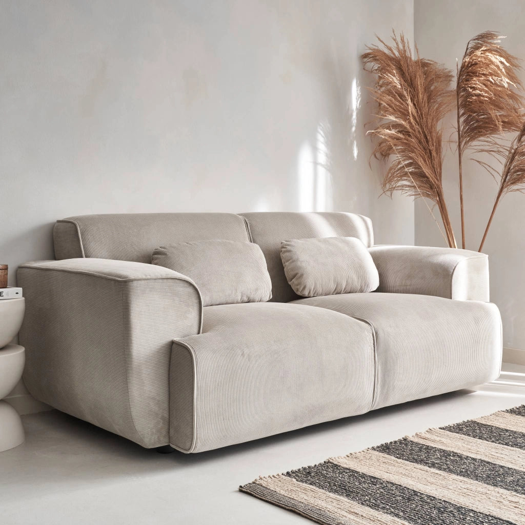 Divano in velluto a coste fini, 2 posti, beige grigio