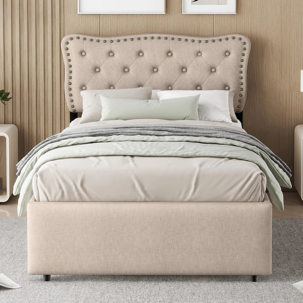 Letto Imbottito con Cassetti ¨C MINIMAL ¨C Beige 90x200