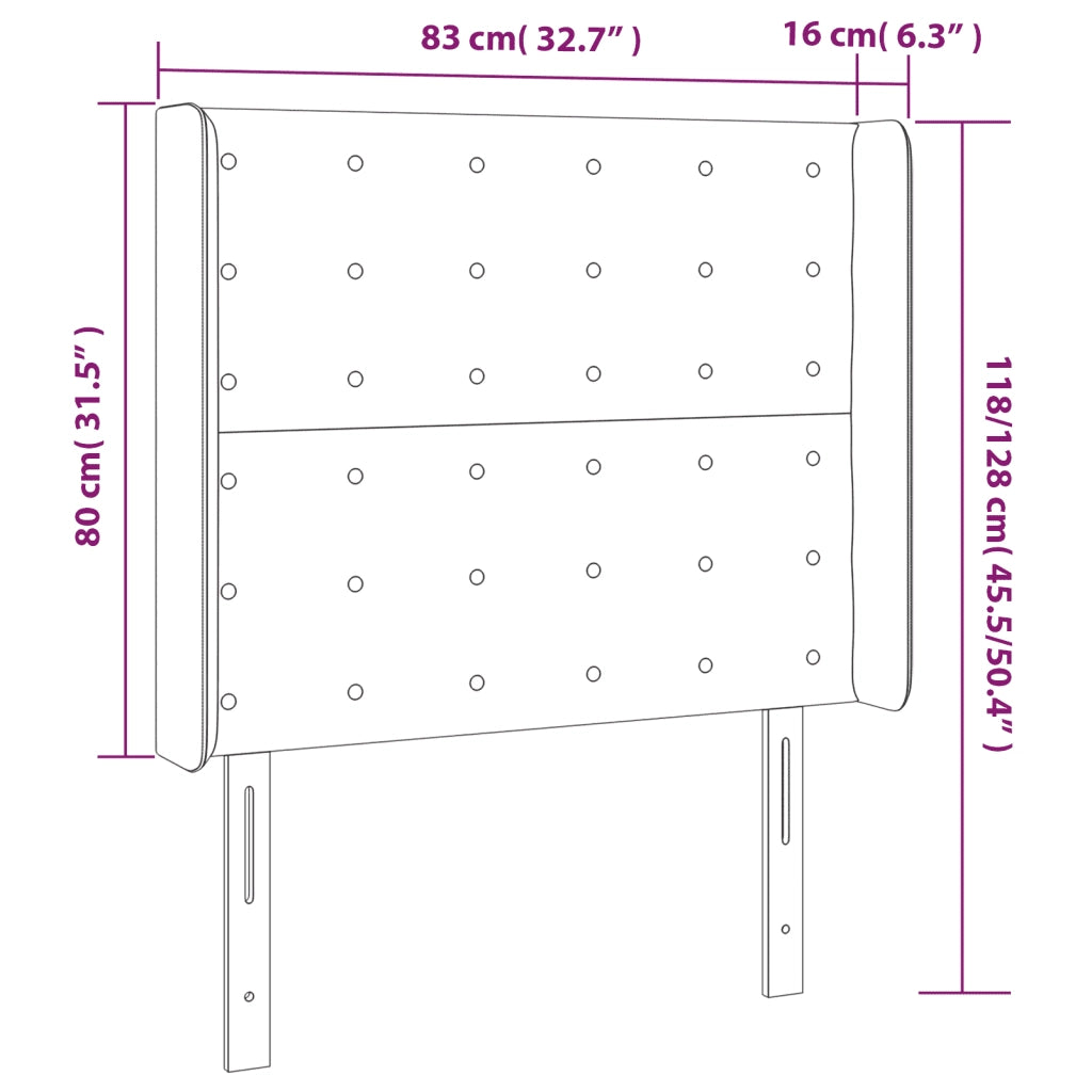Testiera ad Orecchio-Testata con Orecchie Nera 83x16x118/128 cm in Velluto 823156
