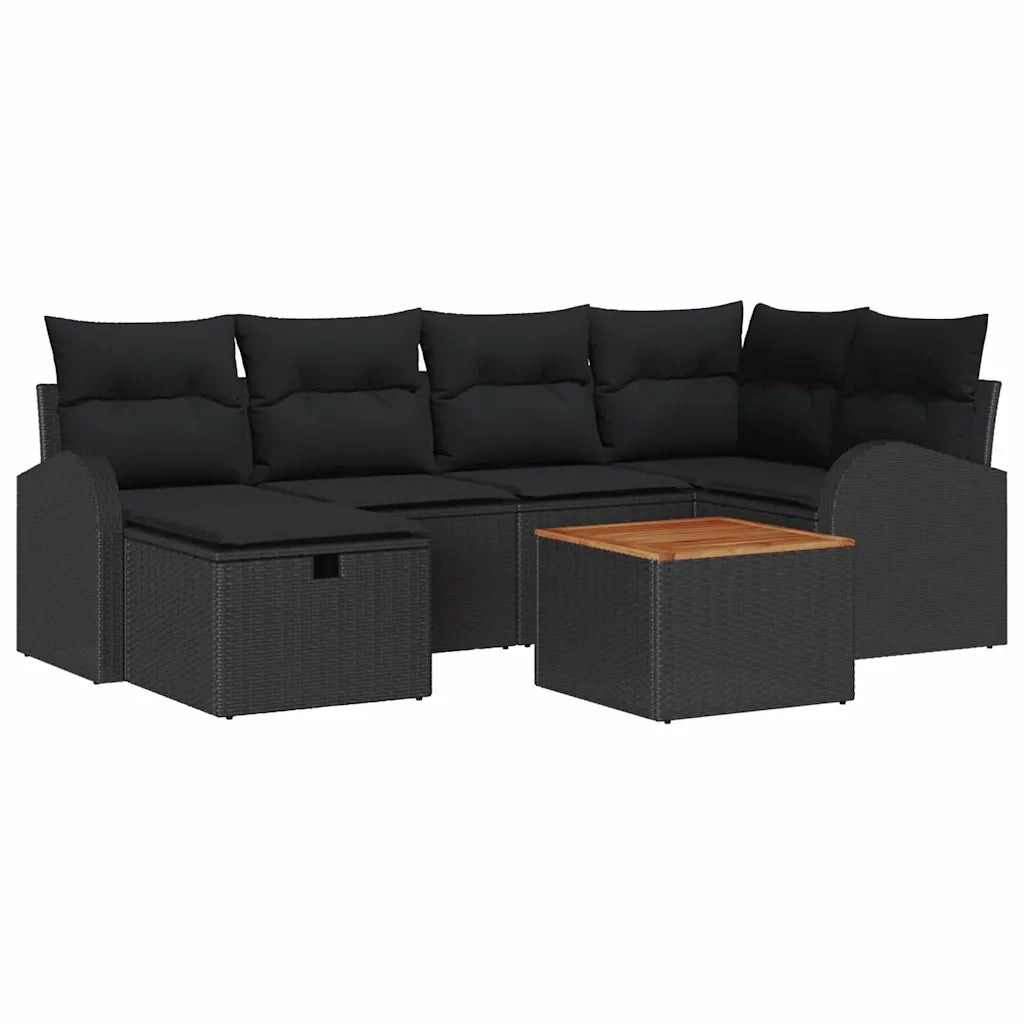 Set Divano da Giardino con cuscino 7 pcs Nero Poly Rattan 3360845