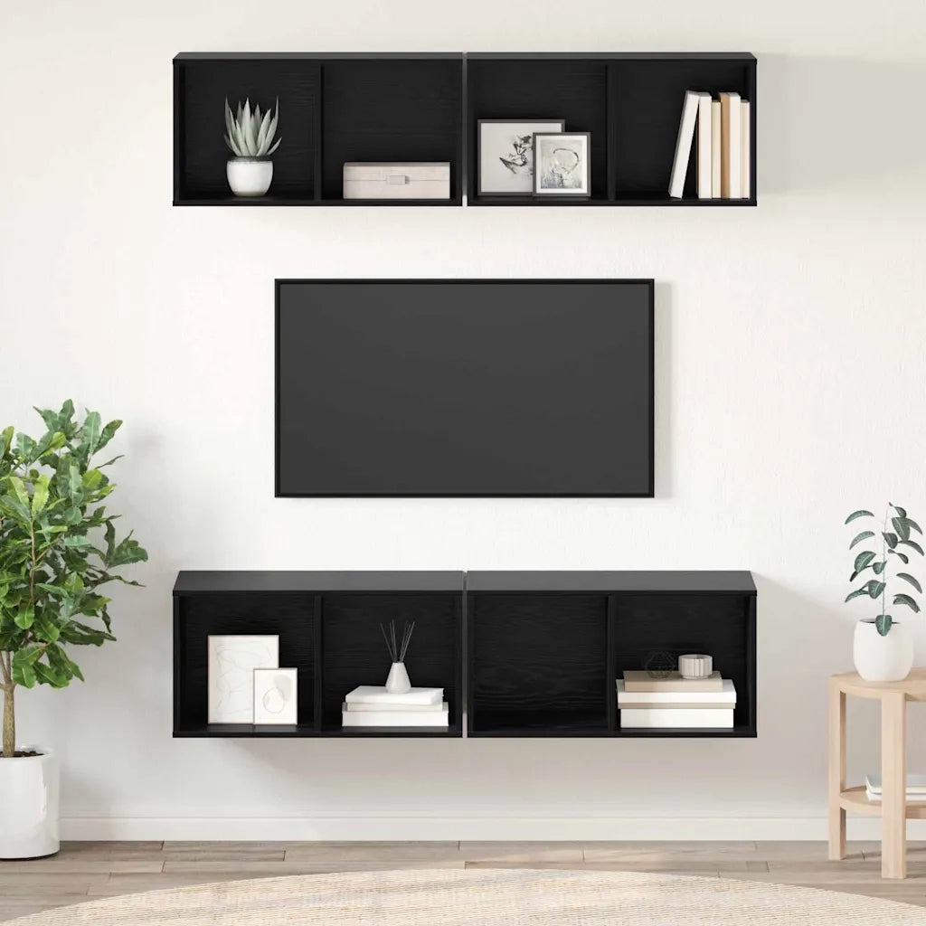 Set mobile TV 4 pz Rovere Nero Legno ingegnerizzato 3393532