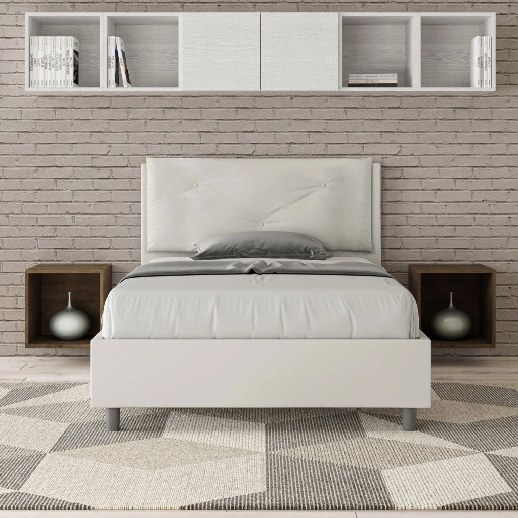 BS COM Letto una piazza e mezza con rete imbottito 120x190 similpelle bianco