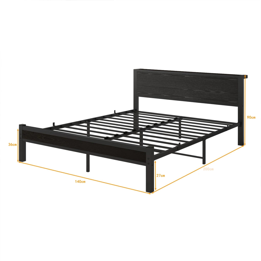 LETTO Singolo 140x200 cm in MDF e Metallo Nero con spazio contenitore