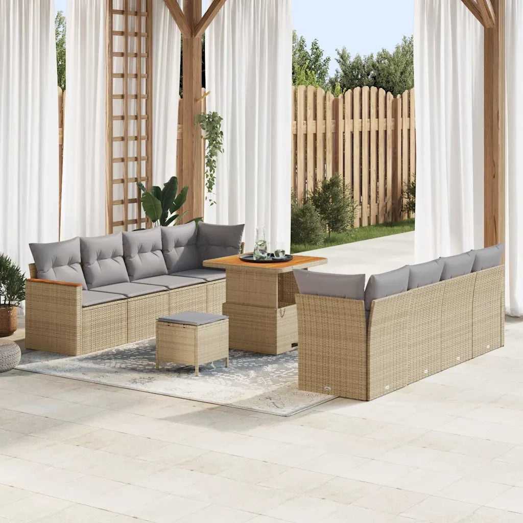Set Divano da Giardino 11 pcs Beige polyrattan