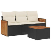 Set Divani da Giardino 4 pz | Set Salotto da Giardino con Cuscini Nero in Polyrattan