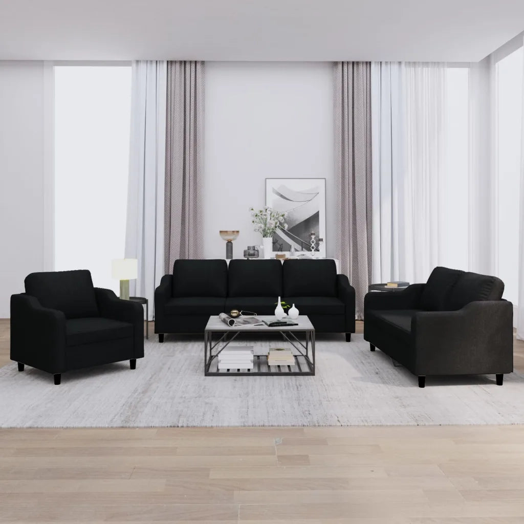 Set di Divani 3 pz con Cuscini Nero in Tessuto 3201774