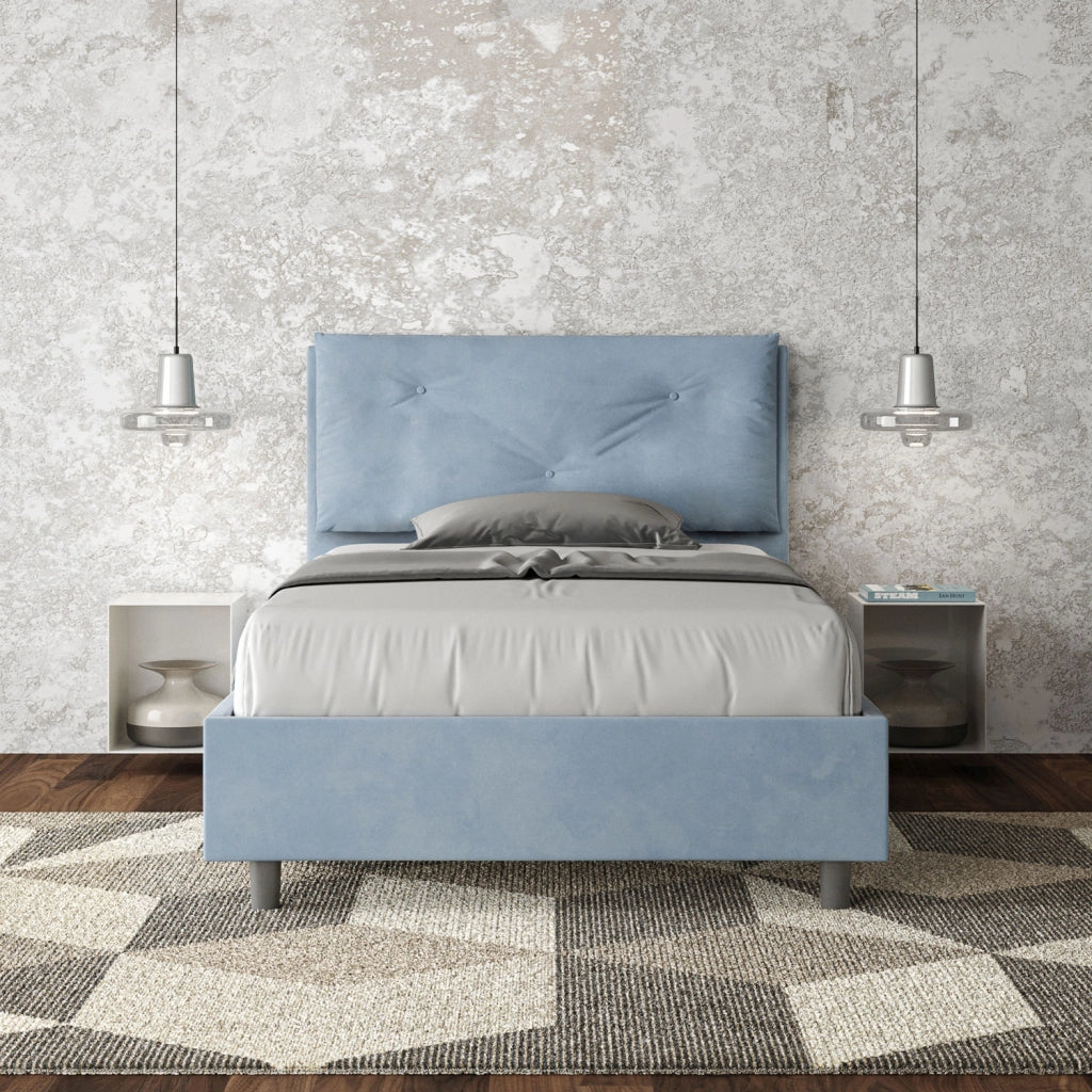 BS COM Letto una piazza e mezza senza rete imbottito 110x200 microfibra azzurro