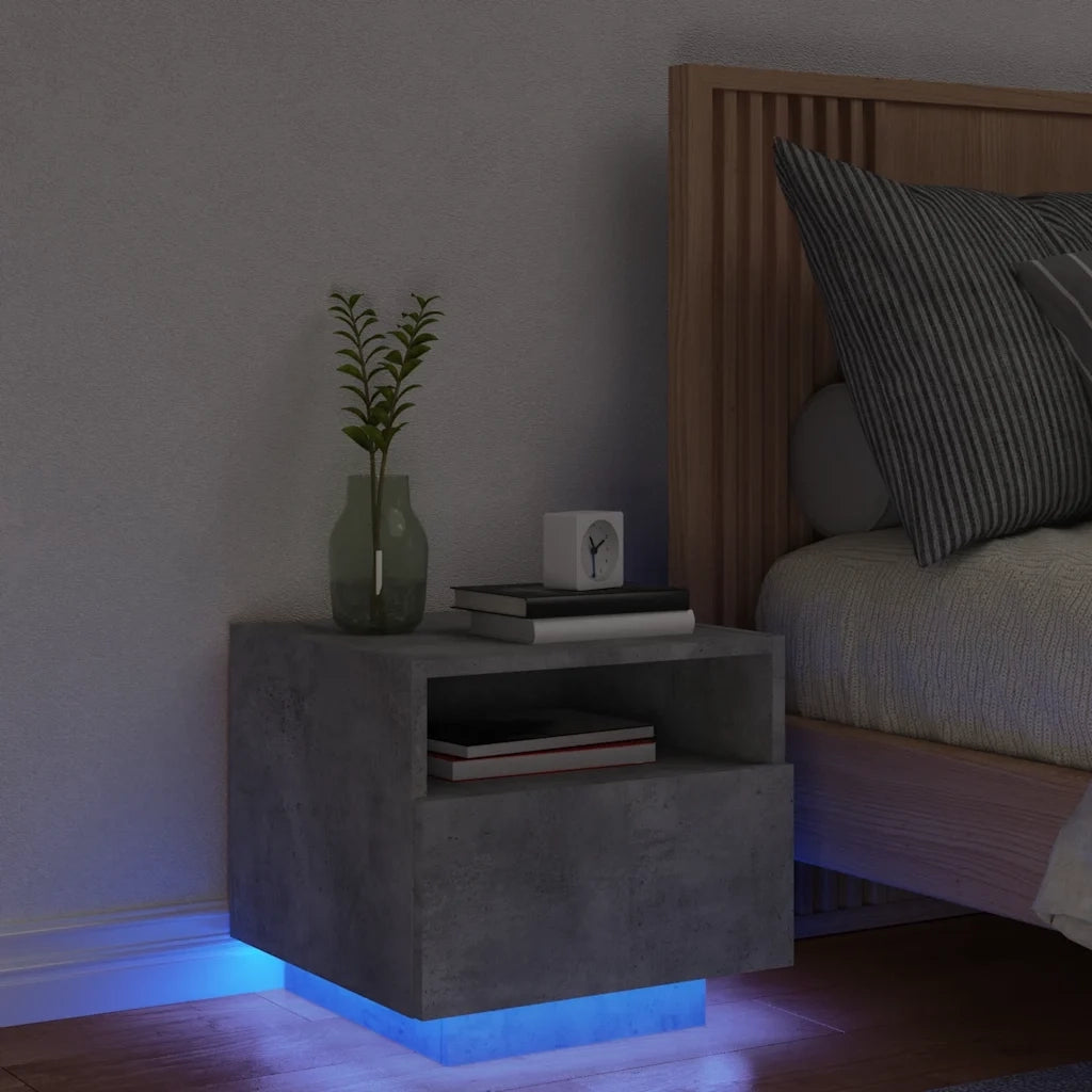 Comodino con Luci LED-Tavolino da notte Grigio Cemento 40x39x37 cm