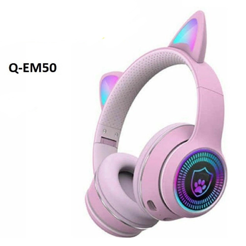 Trade Shop - Cuffie Auricolari Wireless/cablate Orecchie Gatto Ricaricabili Bluetooth Q-em50 -