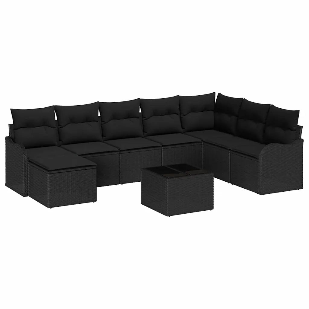Set Divano da Giardino con cuscino 9 pcs Nero Poly Rattan 3354502