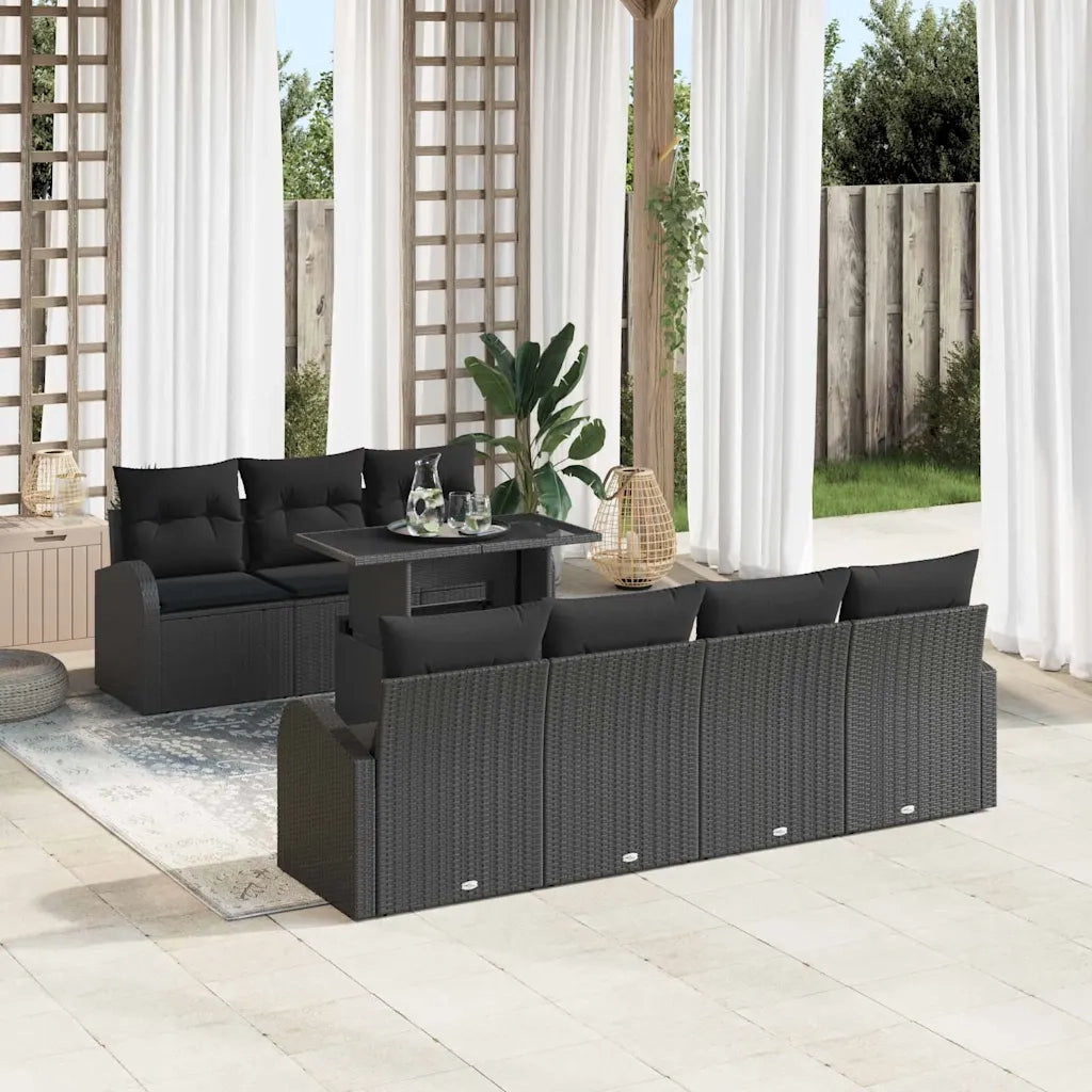Set Divano da Giardino con cuscino 8 pcs Nero Poly Rattan 3348589