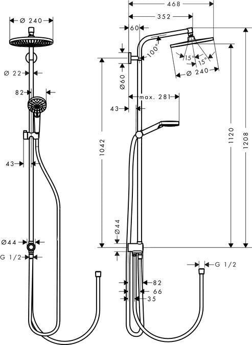 Hansgrohe 27270000 Crometta S Sistema Doccia Multifunzione con EcoSmart Doccetta 2 Getti Flessibile 1600 mm colore Cromato