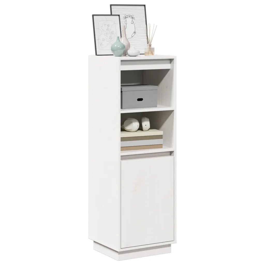 Credenza Bianca 37x34x110 cm in Legno Massello di Pino 813516