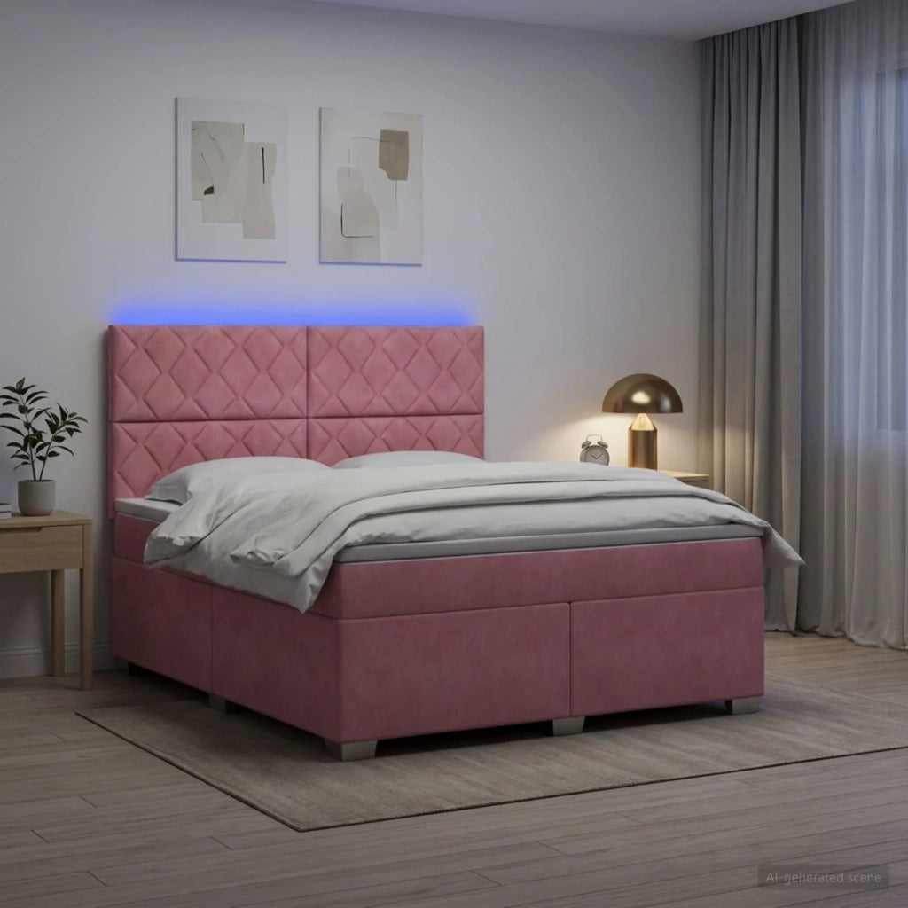 Letto box spring con materasso Rosa 160 x 200 cm Velluto 3455149
