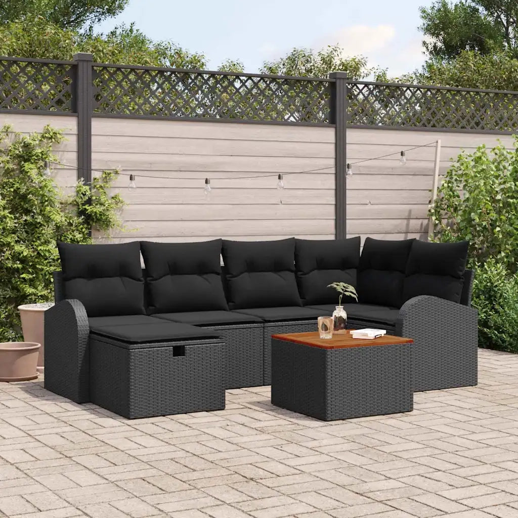 Set Divano da Giardino con cuscino 7 pcs Nero Poly Rattan 3360845
