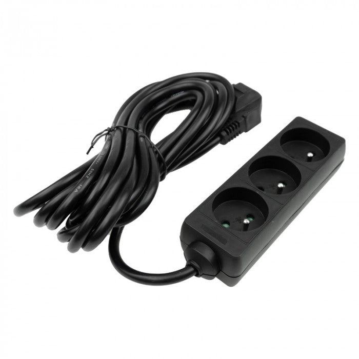 Prolunga elettrica 3 prese 5 m con terra nera Ecolight