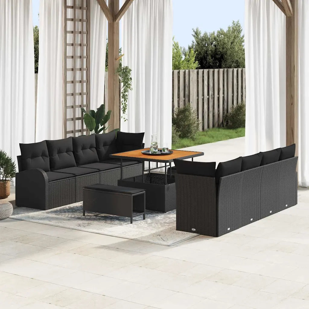 Set Divano da Giardino con cuscino 11 pcs Nero polyrattan 3362374
