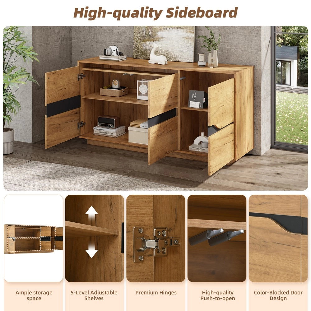 Credenza con 3 Ante e Ripiani ¨C MINIMAL ¨C Legno e Nero, 140x40x70 cm