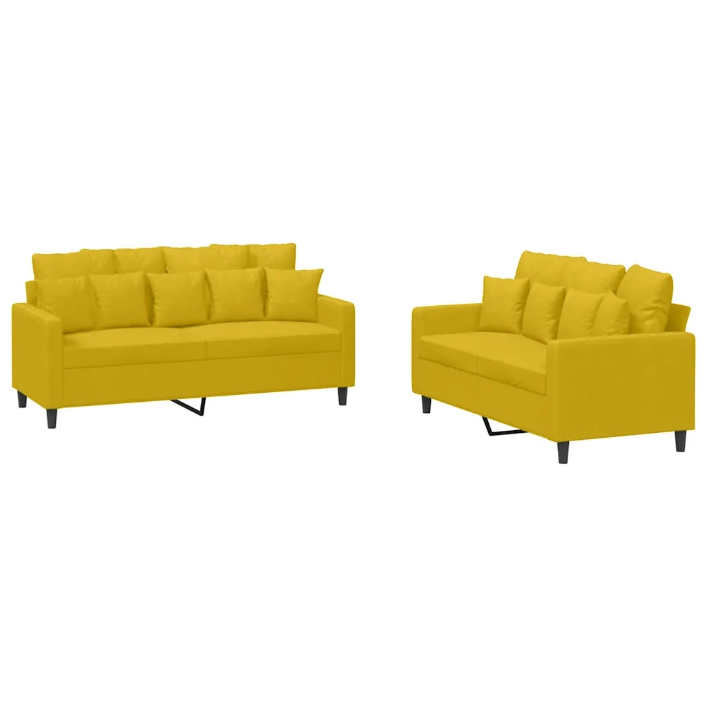 Set di Divani 2 pz con Cuscini giallo in Velluto