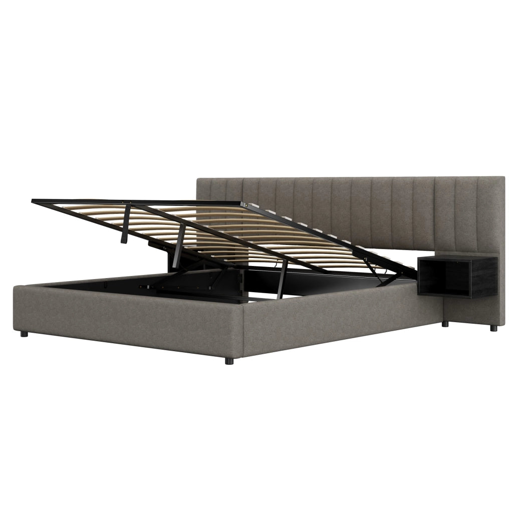 LETTO Contenitore 180x200 cm in lino grigio e nero con 2 comodini